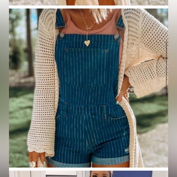 Pink Lily Pinstripe Shorts Overalls XS - Picture 8 of 9